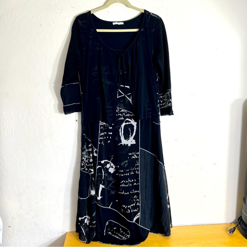 ME Made in France black dress Rolala T 46 Black Mesh Abstract Graphic Print